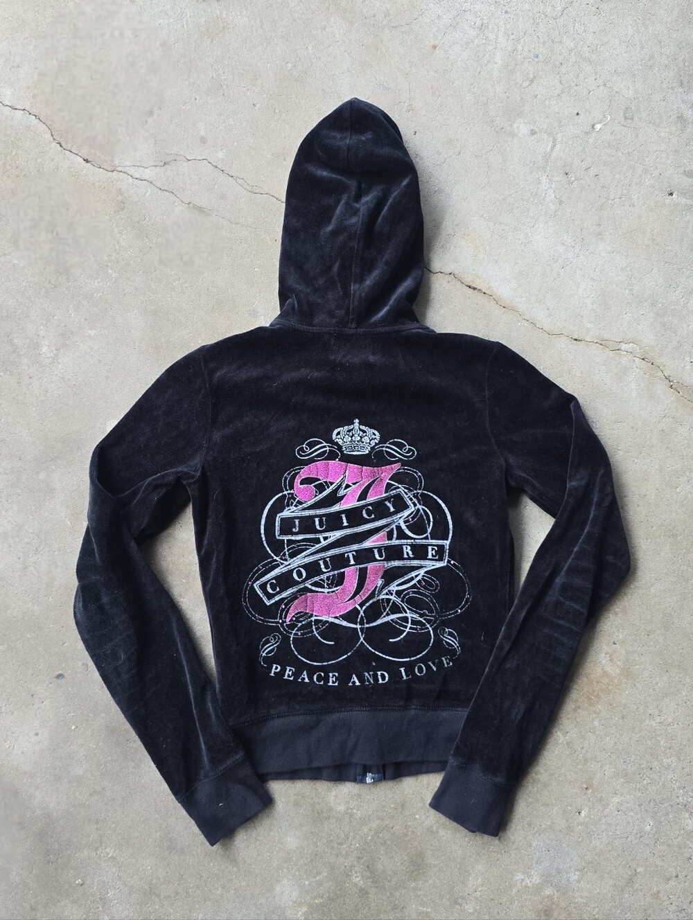 Y2k Juicy Couture Velour Hoodie Jacket S Peace Love Track Zip up USA Vintage